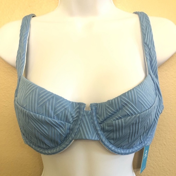 Cups-he Texturized Underwire Light Blue Black High Cut Bikini Set Swimwear SZ M - Picture 5 of 11